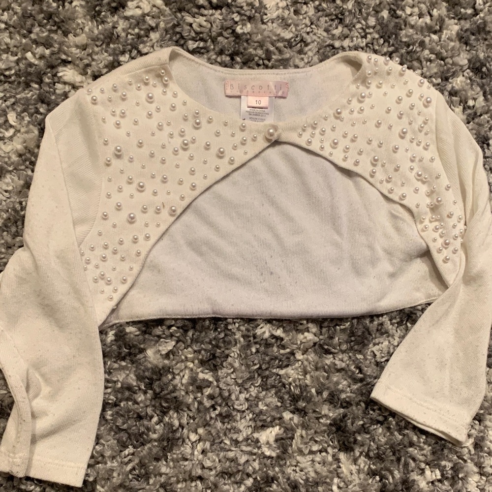 Biscotti Cream Pearl-Embellished Bolero for Girls